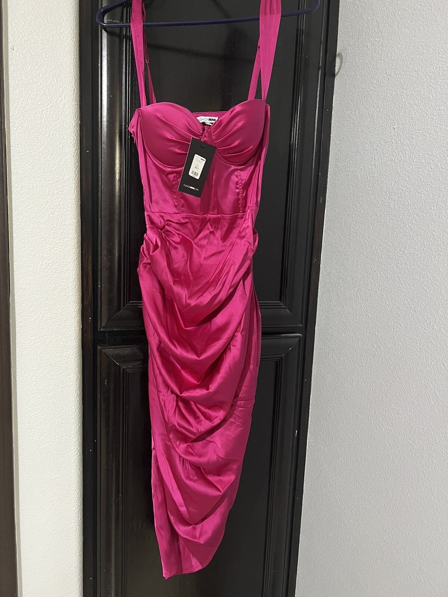 Fashion Nova With Love Satin Midi Dress. Size Small/Magenta(New) | eBay