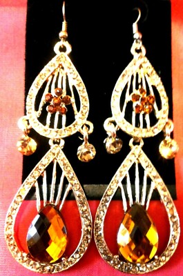 Boucles D'oreilles Strass Noir Sur Métal Couleur Or, Sans Nickel - Neuves Avec étiquettes