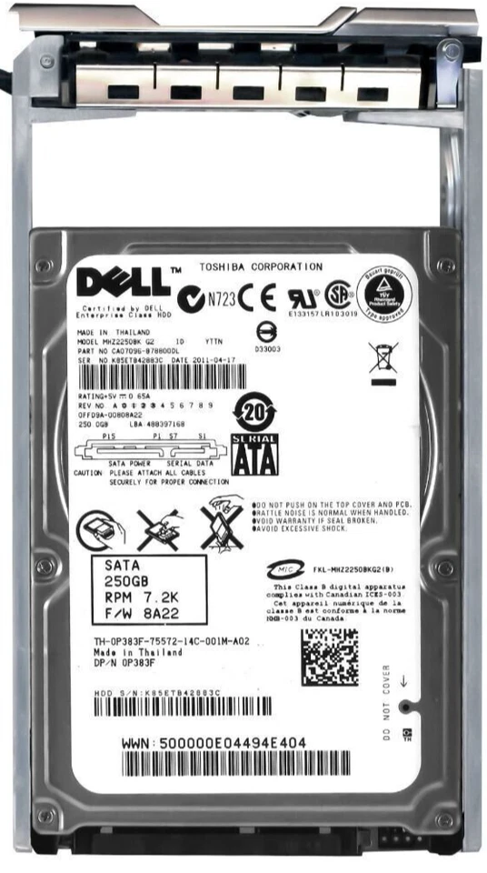 Disco Rigido Dell 0P383F MHZ2250BK 250GB 7200U/Min 16MB SATA II 2.5'' - Immagine 3 di 3