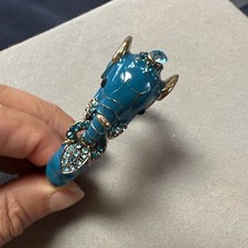 Rare  Unbranded Blue Teal Enamel Rhinestone Elephant Bangle Bracelet