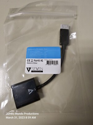 V Seven DisplayPort to Single Link DVI-D Active Adapter 1080p Display