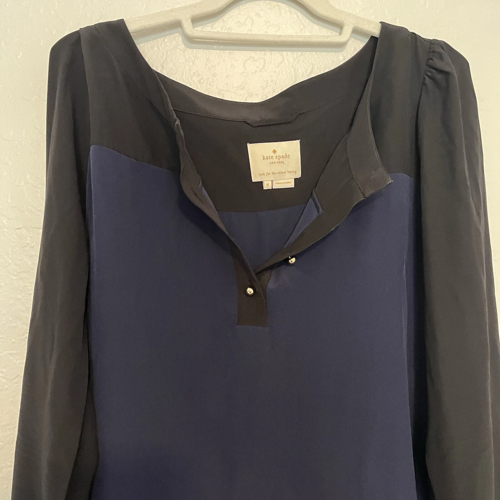 Abito Kate Spade manica lunga color block seta blu e nero donna 8