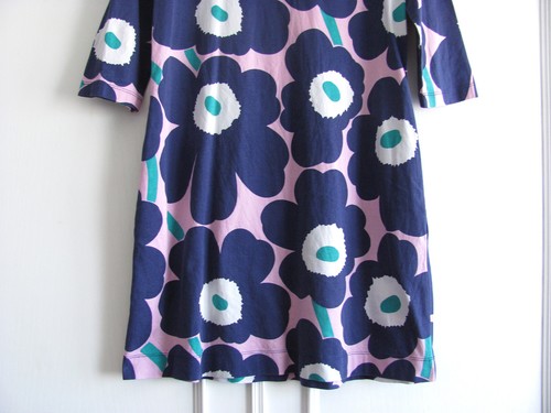 MARIMEKKO UNIKKO HUIKEA PINK PURPLE FLORAL JERSEY KNIT DRESS COTTON POCKETS XS - Imagen 12 de 16