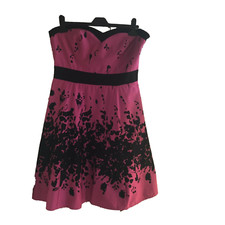 Jane Norman Pink & Black Strapless Dress UK 14 Sweetheart Neck Net Lined
