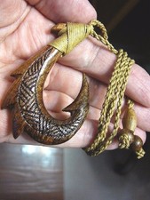 MA-07-D MAORI style FISH HOOK Koa wood detailed PENDANT Jewelry Necklace
