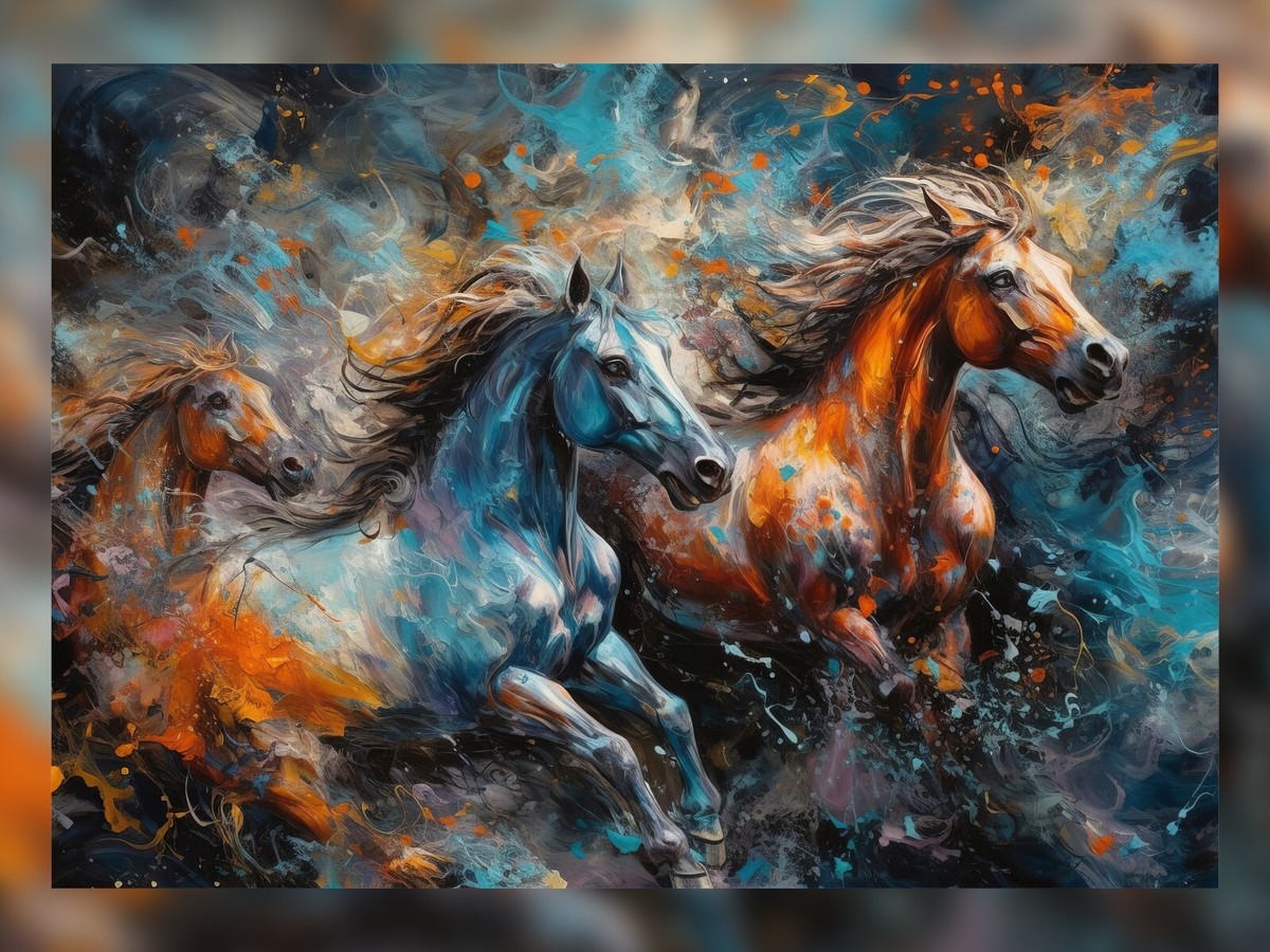 HORSE 油絵アート Colorful Wall Art Of Horses Running In The Water