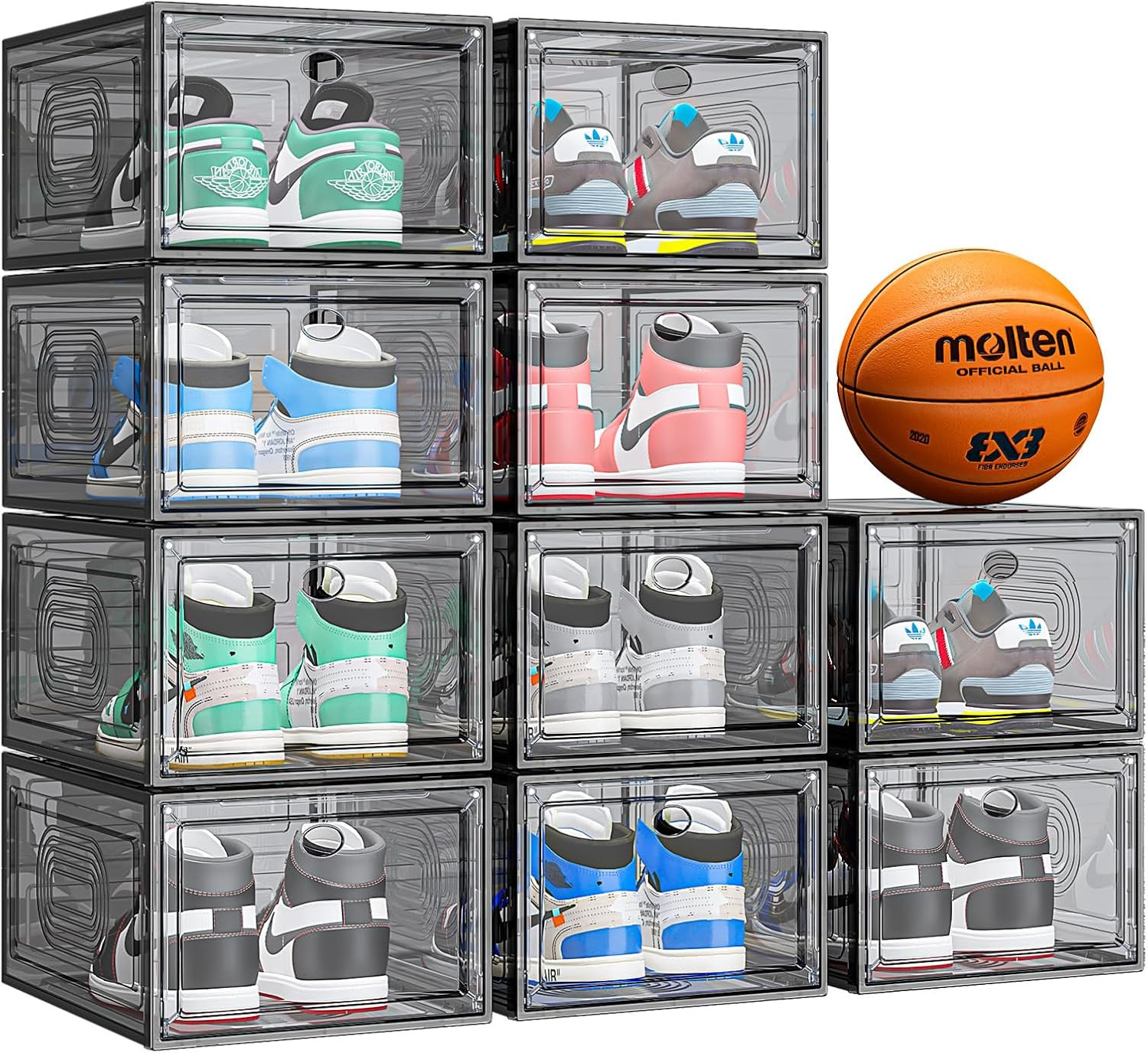 10 Pack Thicken Shoe Organizer Stackable,Upgraded Sturdy Shoe Storage Box with M