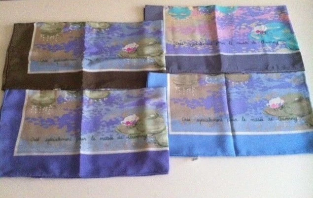 NÉNUPHARS CHRISTIAN DIOR MONET MUSÉE GIVERNY SOIE VINTAGE ÉCHARPE FRANCE NEUF
