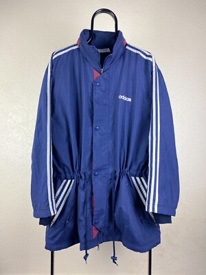 Vintage Adidas 90s Long Jacket Sports Coat Navy Blue Men’s XL D5 F174 