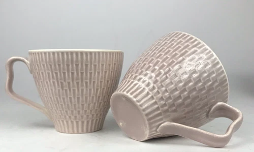 VIntage Red Wing Pottery Anniversary 2 Coffee Tea Cups Basketweave Lavender 1953