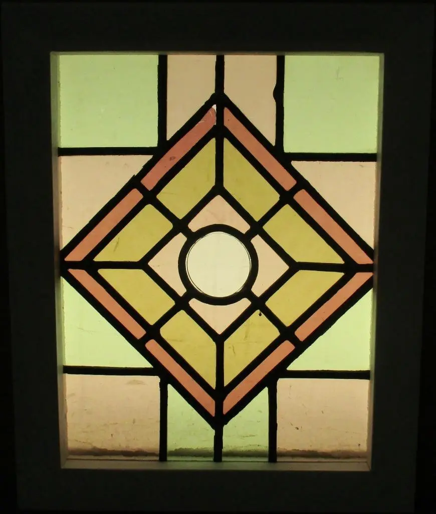 OLD ENGLISH LEADED STAINED GLASS WINDOW Simple Geometric 13.25 x 16.5