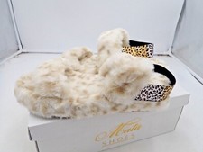 Women's Mata Cuddle white leopard Mata Fur back strap Slipper size 7