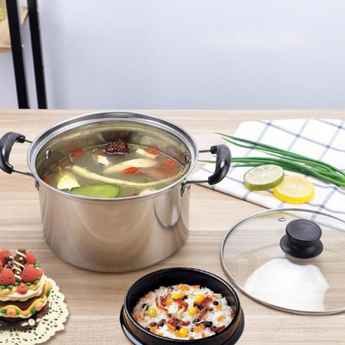 1PC Kitchen Cookware Noodle Pot Stainless Steel Milk Hot Pot with Glass Lid - 第 2/12 張圖片
