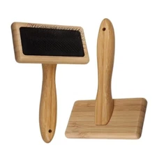 Wood-handled, two-piece wool carders needle-felting brush set