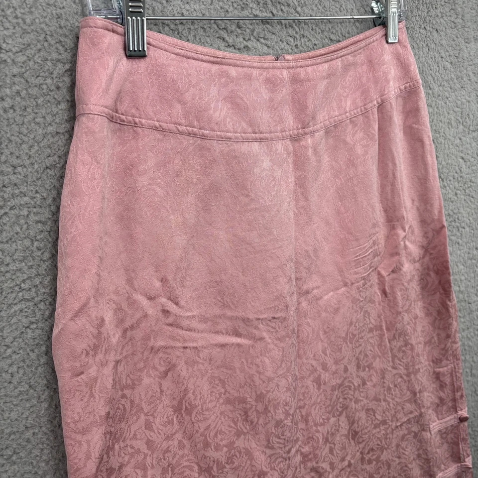 Falda J Jill de lino de seda para mujer 6 rosa jacquard midi abertura profesional Y2K Foto 3 de 4