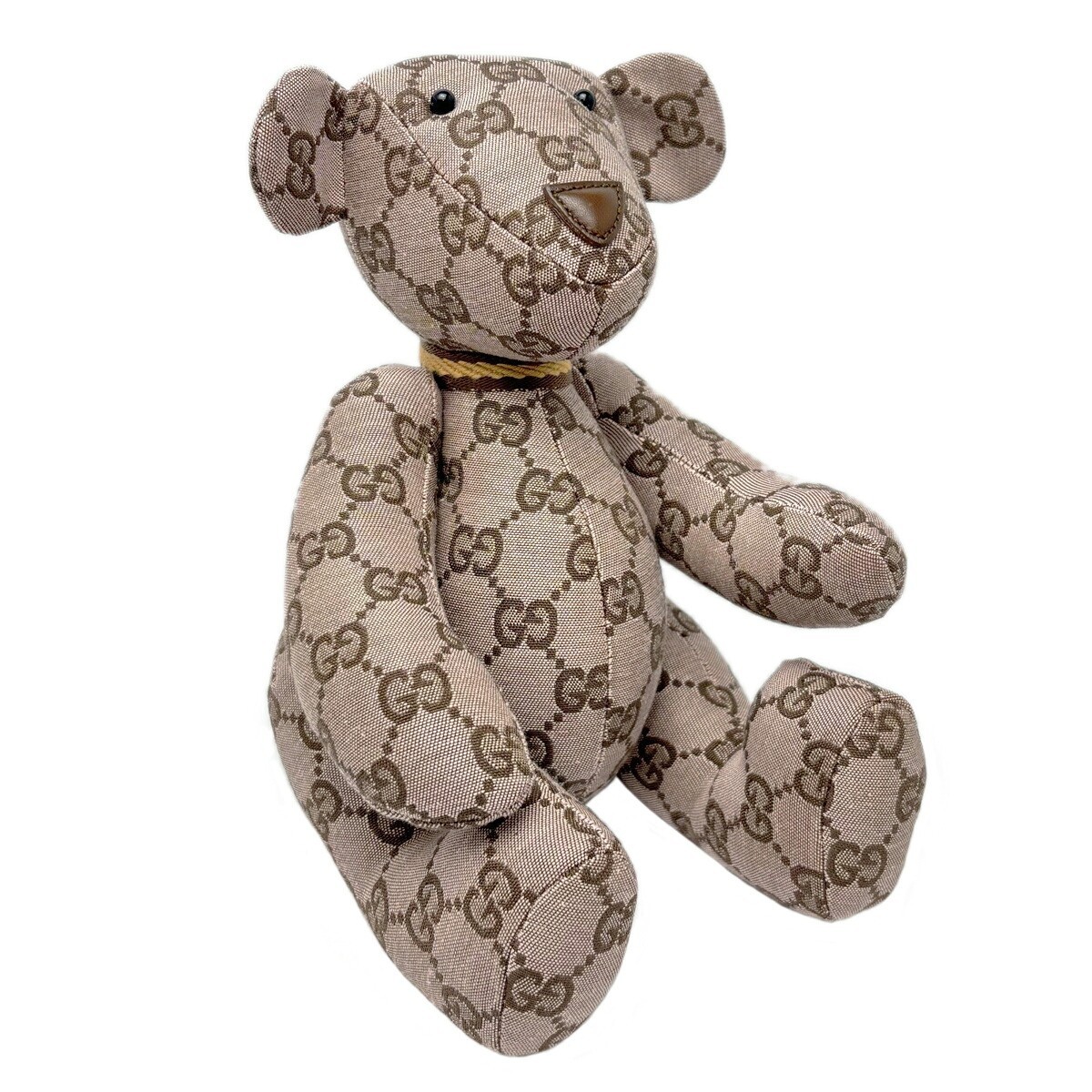 GUCCI GG Pattern Monogram Teddy Bear Beige Canvas Plush Doll With