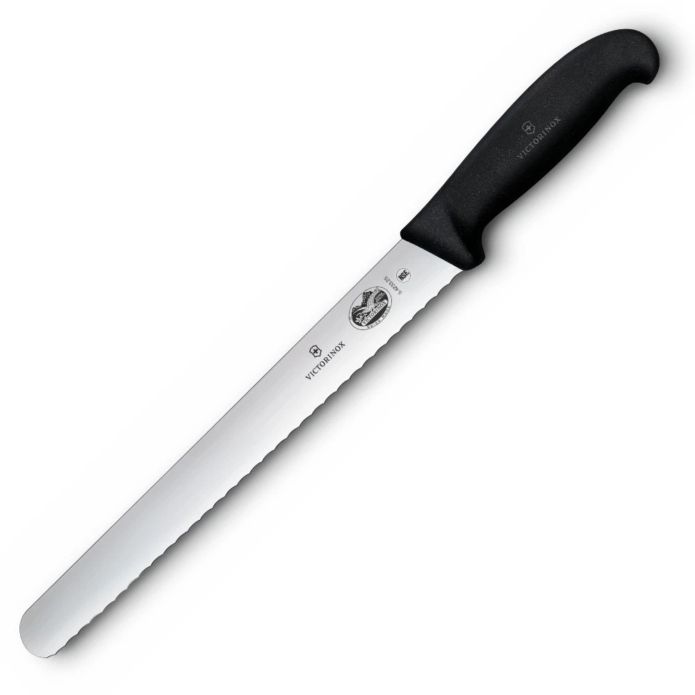 Victorinox 25cm Slicing Knife Round Wavy Edge Fibrox Handle Black | 5.4233.25