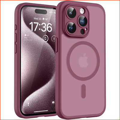 Handyhülle für iPhone 15 Pro Matt Stoßfest Kratzfest MagSafe 6,1 Zoll Pflaume
