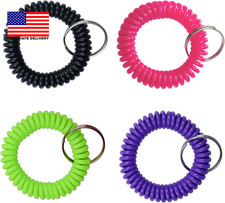 4-Pack 2 Spiral Wrist Coil with Steel Key Ring - Multi-Color Flexible Key Chain