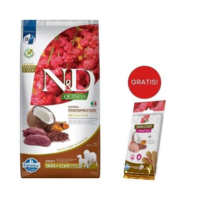 FARMINA N&D Quinoa Dog Adult Skin&Coat Venison&Coconut 7 kg+Snack 100g