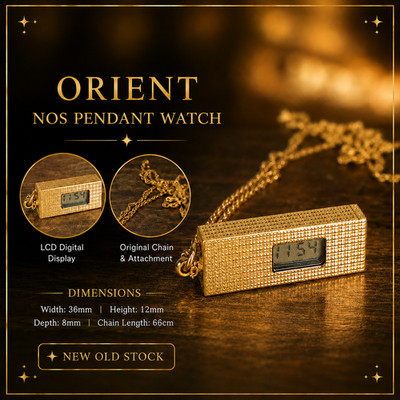 Orient NOS LCD Pendant Watch Necklace Gold Tone Vintage 1980s Japan Rare