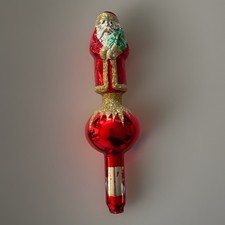 Vintage Mercury Glass Santa Red Tree Topper Glitter 10.5&rdquo;