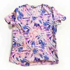 Women s SCRUBSTAR Purple Pink Tie Dye Scrub Top Size Medium