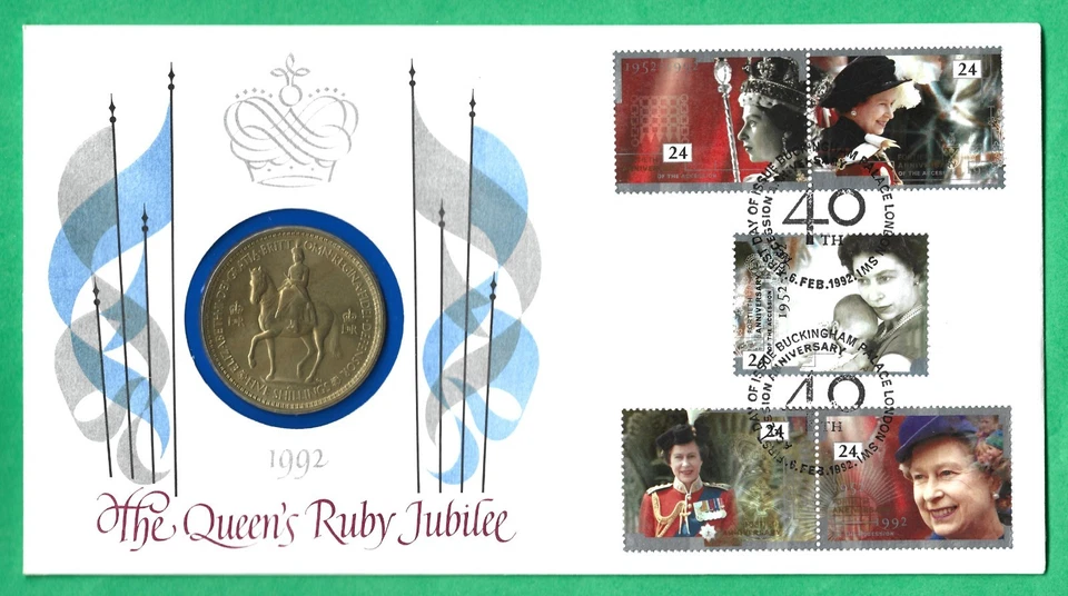 First Day Cover Stamp & Medal Tribute from 1992 - The Queen's Ruby Jubilee - Image 4 of 4