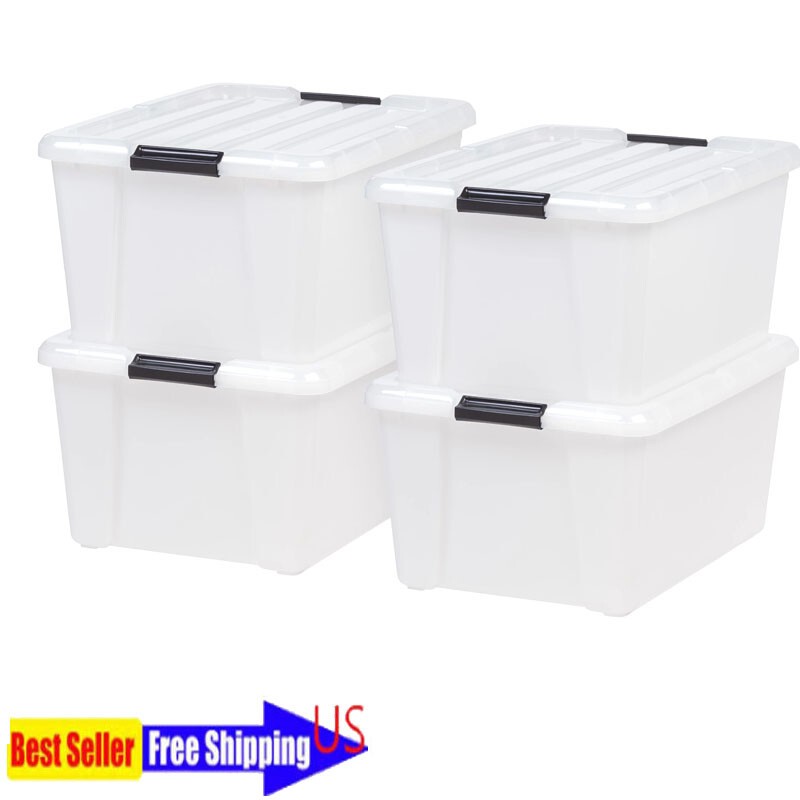45 Qt Clear Stackable Latch Storage Bin with Lid 4-Piece Set for Garage Basement
