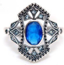 2CT Treated Sapphire  Aquamarine 925 Sterling Silver Art Deco Ring Sz 8 FB9-7