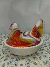 Westmoreland Glass Hen On Nest Orange Slag - TOP ONLY