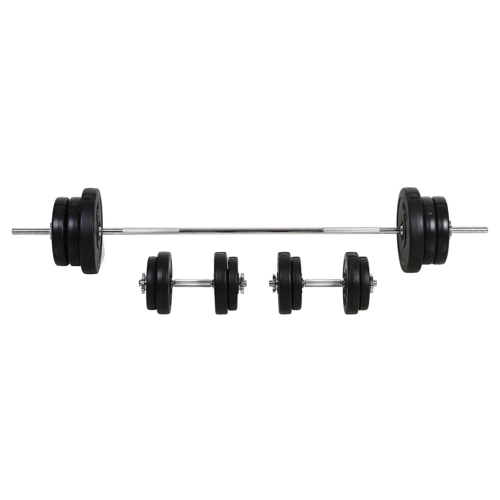 Set bilanciere e manubri con 14 dischi