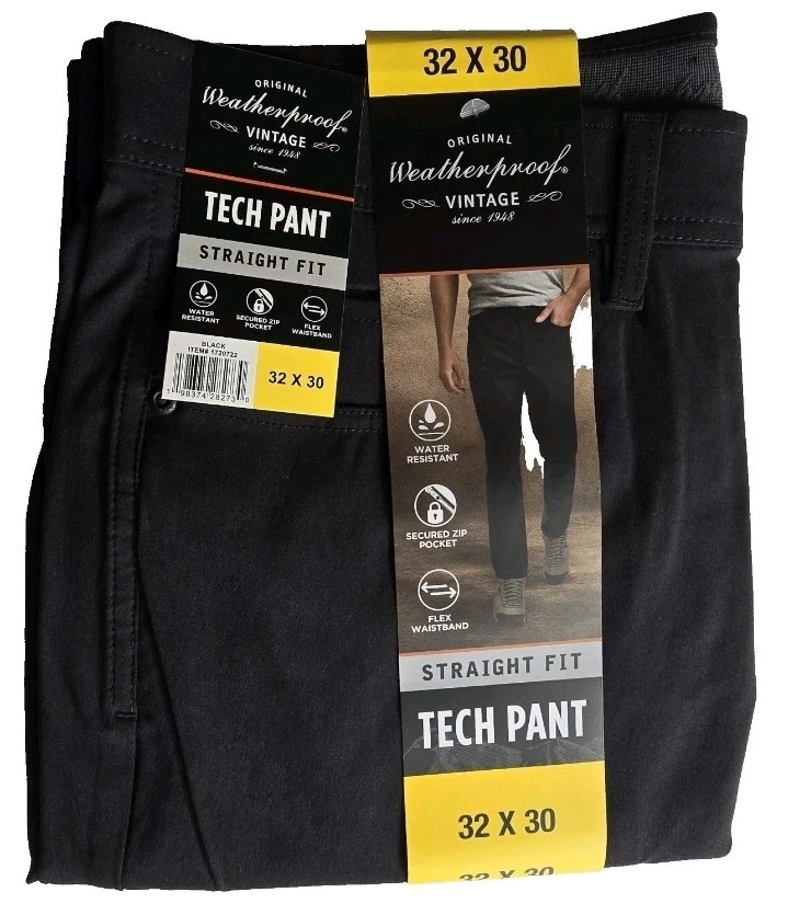 Weatherproof Vintage Men's Tech Pant Straight Fit Water Resistant Black 32x30