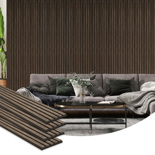 95" x 8" Wood Wall Panels, 4 Pack Slat Acoustic Panels, Walnut