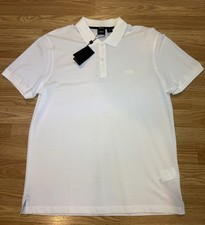 BOSS Men's White Solid Knit Polo Shirt L Regular Short Sleeve Collared Logo