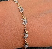 Delightful 9ct Gold Diamond Elephant Bracelet 7.25 Inches 4.4 Grams Hallmarked