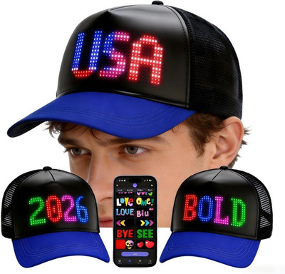 Programmable LED Hat Bluetooth App Control, Custom Text Smart Baseball Cap, Rave