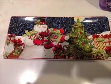 Certified International Starry Night Snowman Susan Winget rectangular tray cute!