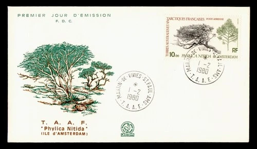 DR WHO 1980 FRENCH ANTARCTIC FSAT FDC TREE CACHET 10.00 M70633