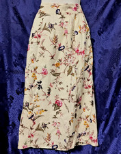 Vtg 90s Talbots Midi Skirt Linen floral print SZ 8 lined, pockets -cottage core