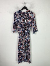 AX Paris Navy Floral Midi Sheath Dress 3/4 Sleeve Zip Back UK 8 NEW