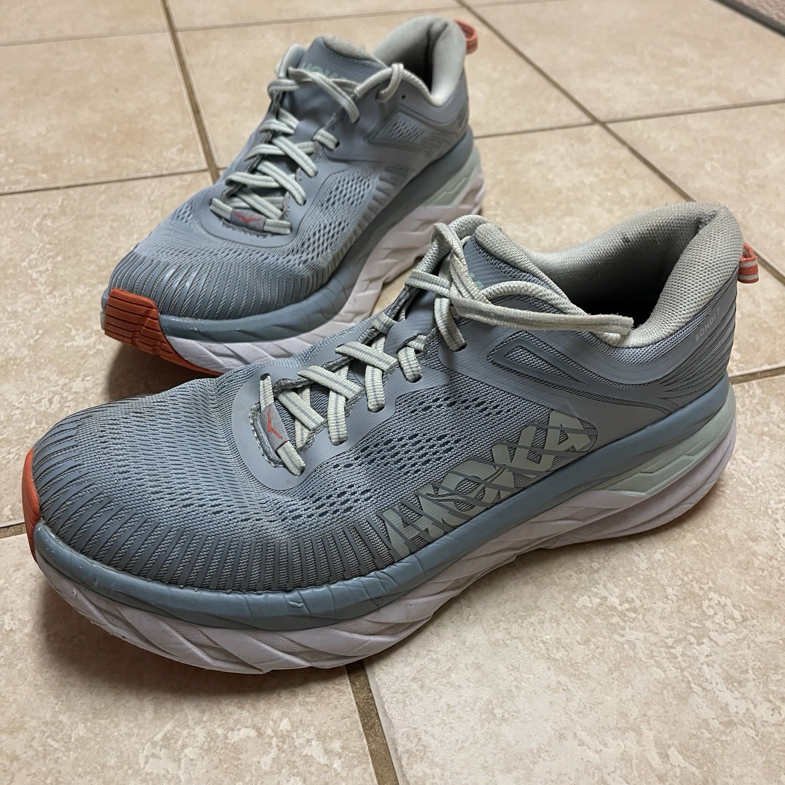 Hoka One One Bondi 7 Running Shoes Sneakers Cushion Light Blue Womens Size 9.5