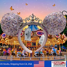 Pink Headband Minnie Mouse Disney-Parks Tiara Sequin Princess Crown Ears US