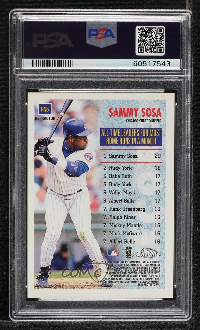 1999 Topps Chrome Record Numbers Refractor Sammy Sosa #RN5 PSA 9 MINT 8uc view 2