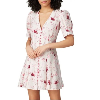 Chelsea & Walker Pink White Floral Mini Dress SIZE 2 Linen Cottage Designer $400