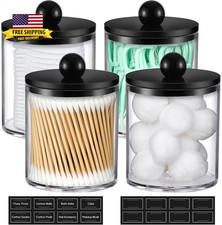 4 Pack Acrylic Qtip Holder Dispenser for Cotton Swabs, Balls, Pads, Floss - Plas
