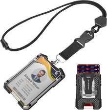 "Porta credencial con cordon resistente y desprendible textura de fibra de carbo