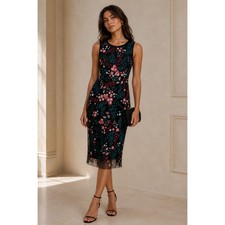 BHLDN Anthropologie Keiko Floral Embroidered Sequin Midi Dress Black 8 NEW