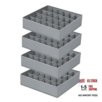 Sock Organizer 4 Pack, 24 Cell Underwear Organizer Foldable 4 Packs Grey