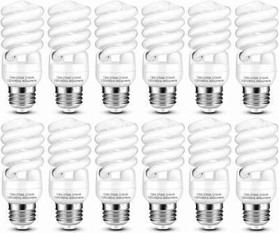 E26 CFL Light Bulbs 13Watt, T2 Spiral Soft White 2700K 900Lm E26 Medium Base Com